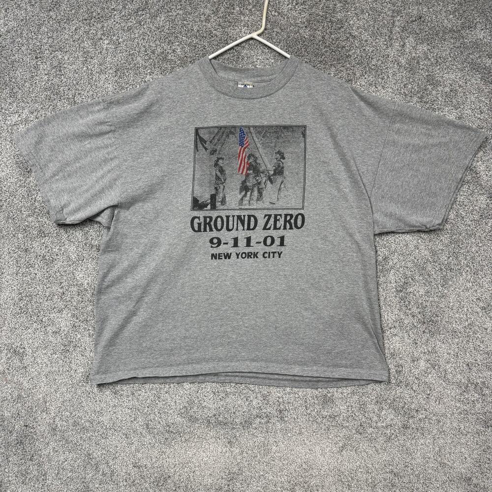 Vintage Y2K Ground Zero Shirt Mens 2XL Gray 9-11-01 New York City Patriotic USA